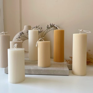 Aesthetic ribbed pillar candle set | Handmade pillar candle | Home decor candles | candle Gift | Handpoured Soy Candles | Pillar Candle