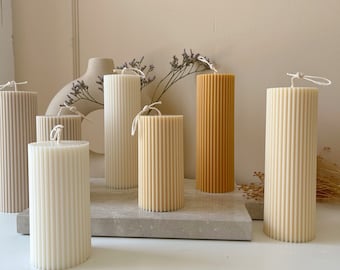 Aesthetic ribbed pillar candle set | Handmade pillar candle | Home decor candles | candle Gift | Handpoured Soy Candles | Pillar Candle