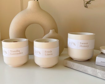 Spring Trio Scented Candles in Jesmonite Jars | Handpoured Soy candles | Vanilla Lavender Fresh Linen Honey | Spring Scented Candles | Gifts