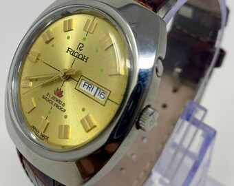 vintage cadran jaune Ricoh 21 rubis date et jour fabriqué au Japon montre-bracelet pour homme