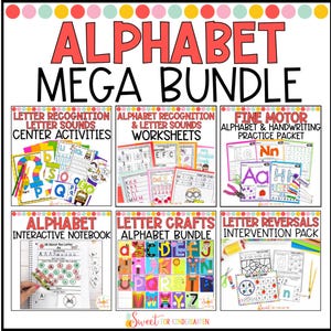 Alphabet Learning Activities Bundle for Preschool Pre-K Kindergarten Phonics Games Fine Motor Worksheets Letter Recognition Practice ABCs