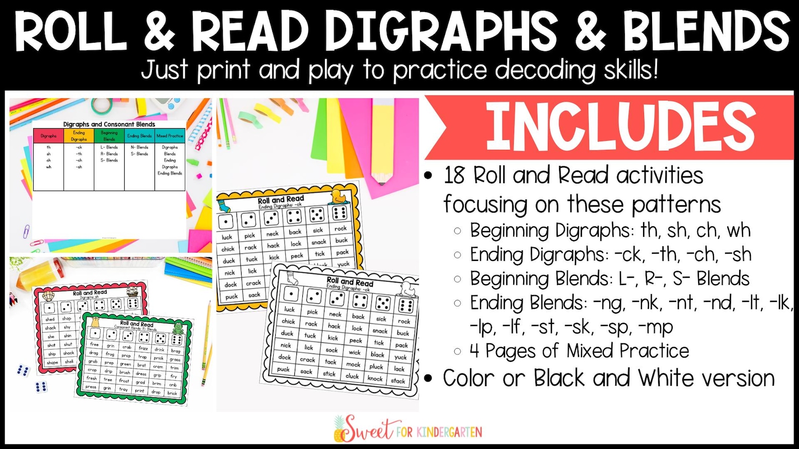 Roll and Read Phonics Game: Digraphs & Consonant Blends Activity ...