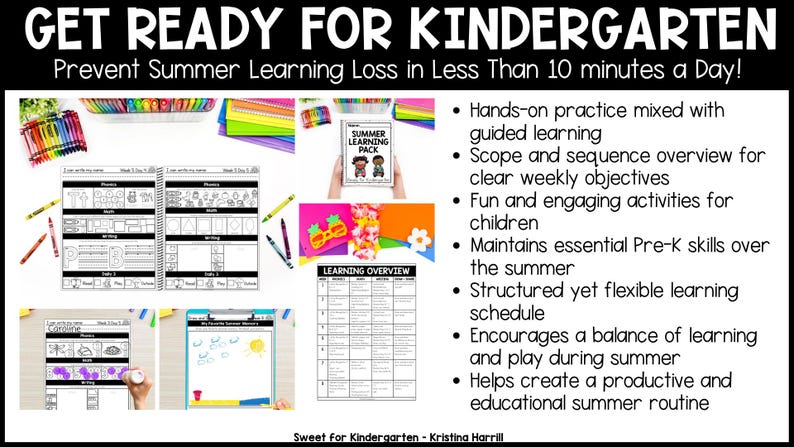 May include: A colorful educational resource titled "Get Ready for Kindergarten" with the text "Prevent Summer Learning Loss in Less Than 10 minutes a Day!" The image includes learning activities, a learning overview, and a "Summer Learning Pack".