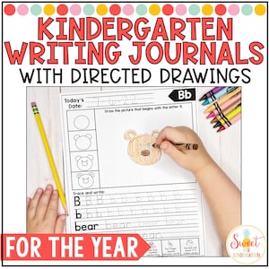 Dagelijkse schrijfdagboeken kleuterschool met handschrift en getekende tekening | Homeschool Zin-schrijfoefening voor kleuterschool