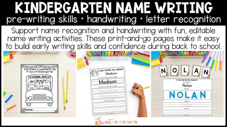 Editable Name Writing Practice Pack: First Day of School Activities ...
