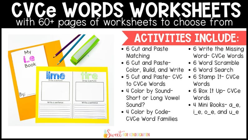 Cvce Words Phonics Worksheets: Long Vowel Silent E Activities (PDF ...
