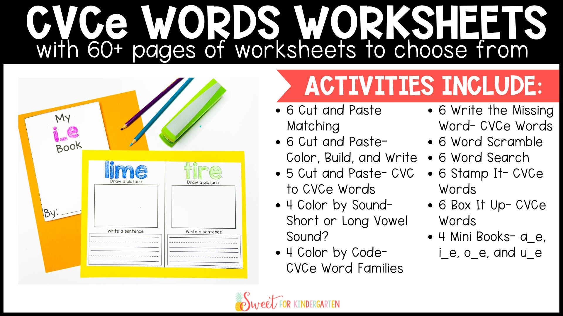 Cvce Words Phonics Worksheets: Long Vowel Silent E Activities (PDF ...
