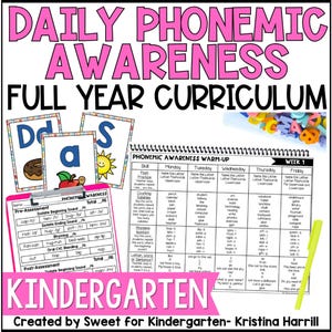 Kindergarten Phonemic Awareness Daily Lessons: Homeschool Phonics Curriculum Learn to Read in 5 Minutes a Day Science of Reading