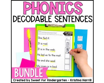 Phonics Decodable Cut and Paste Worksheets: CVC Words, Blends, Long Vowels - Fluency and Comprehension Practice (Digital Download)