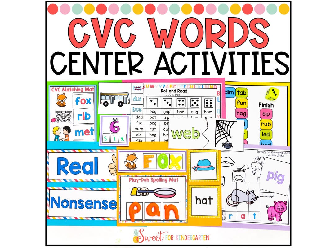 CVC Words Phonics Games: Kindergarten & 1st Grade Literacy Centers (PDF ...