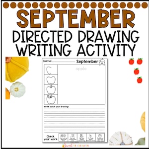 September Directed Drawing and Fall Writing Journal Activity for Kids Kindergarten, First Grade, Homeschool Writing Learn How to Draw