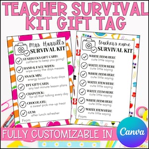 Editable Teacher Survival Kit Printable | DIY Back-to-School Gift for Teachers | Customizable Teacher Appreciation Gift Tag Canva Template