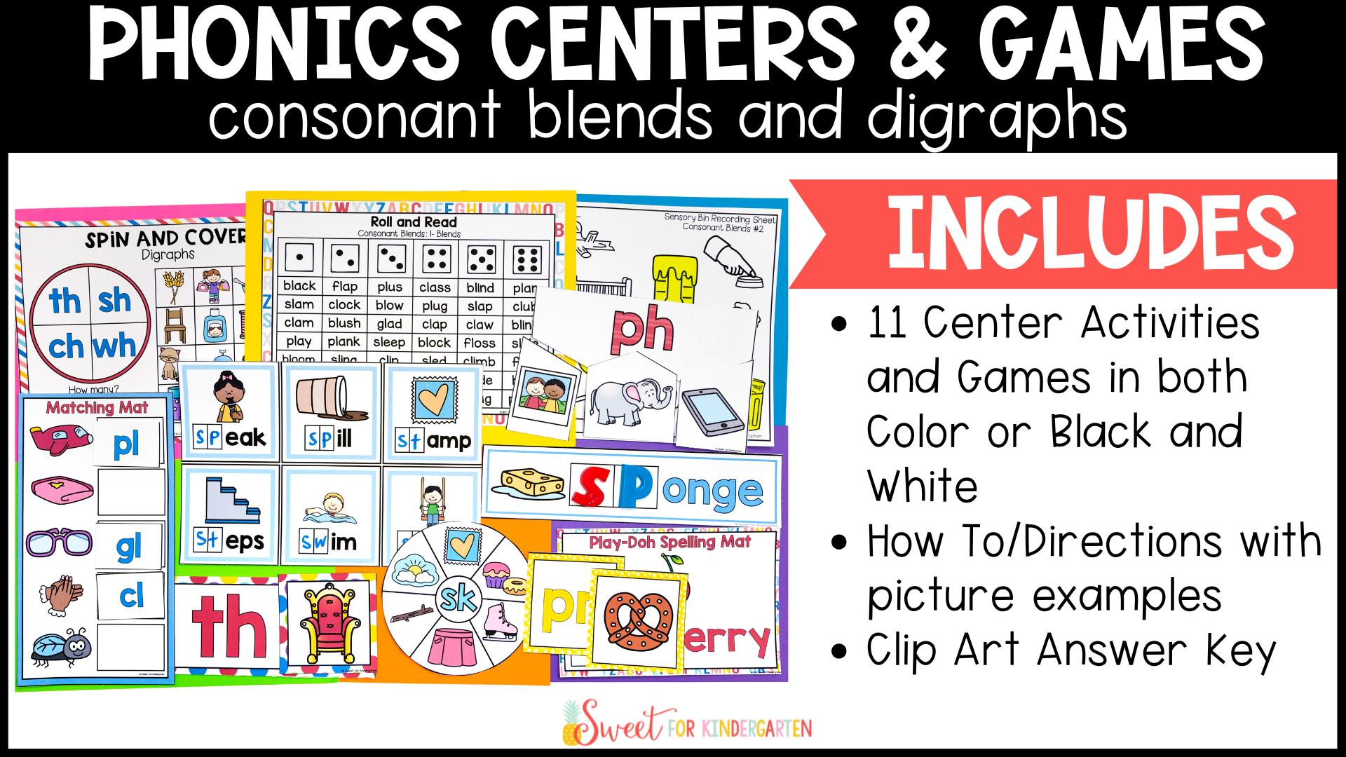 Phonics Games: Consonant Blends & Digraphs Literacy Centers (PDF ...