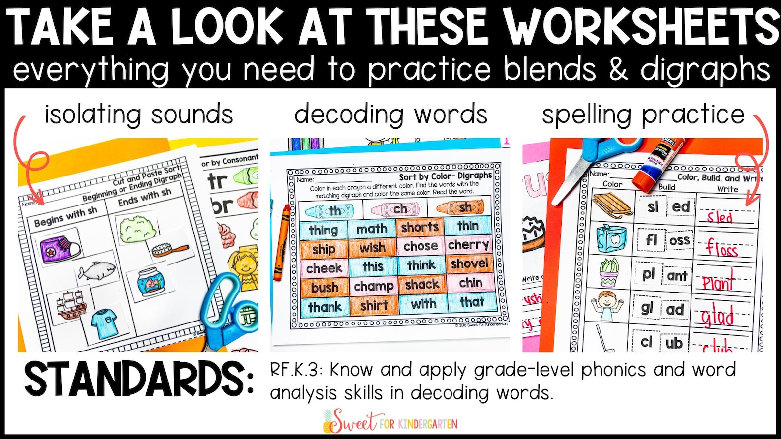 Phonics Worksheets: Consonant Blends & Digraphs - Kindergarten 1st ...