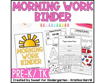 Pre-K Morning Work Binder: Practice Handwriting, Alphabet, Numbers, Homeschool Preschool Activity (Reusable Digital Download)