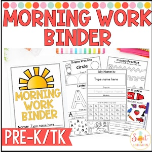 Pre-K Morning Work Binder | Summer Morning Routine Activity Handwriting Alphabet Colors Numbers Dry Erase Homeschool Preschool Worksheets