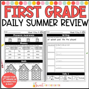 1st Grade Summer Learning Packet: Daily Math, Phonics, Writing (PDF Download)