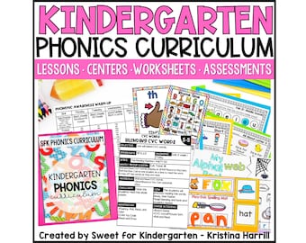 Complete Kindergarten Phonics Curriculum Lessons Activities Worksheets Games & Phonemic Awareness Homeschool Science of Reading Program