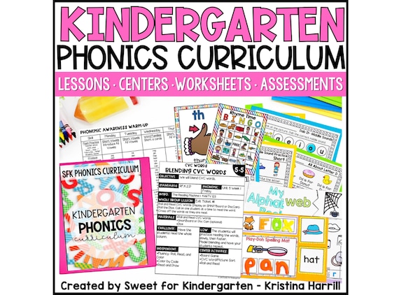 Complete Kindergarten Phonics Curriculum Lessons Activities Worksheets Games & Phonemic Awareness Homeschool Science of Reading Program