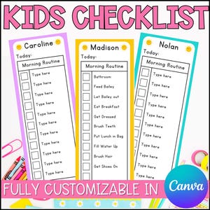 Bearbeitbare druckbare Checkliste für die tägliche Routine für Kinder | Anpassbare Haushaltsübersicht & Morgen-Routine Canva Vorlage | Die tägliche To Do Liste erstellen