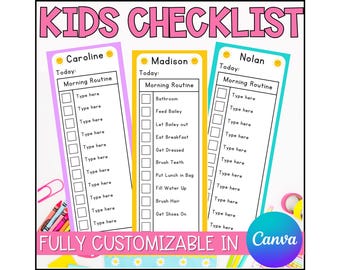 Kids Daily Routine Checklist: Editable Chore Chart Canva Template (Digital Download)