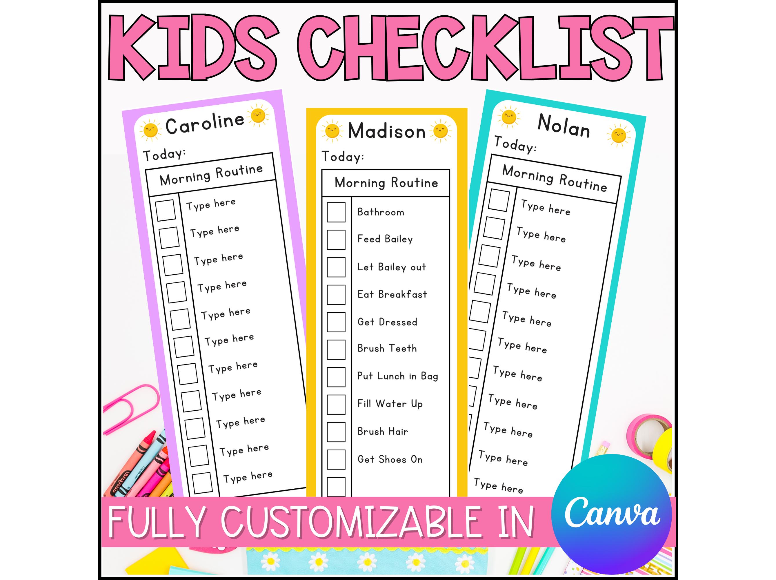 Kids Daily Routine Checklist: Editable Chore Chart Canva Template ...