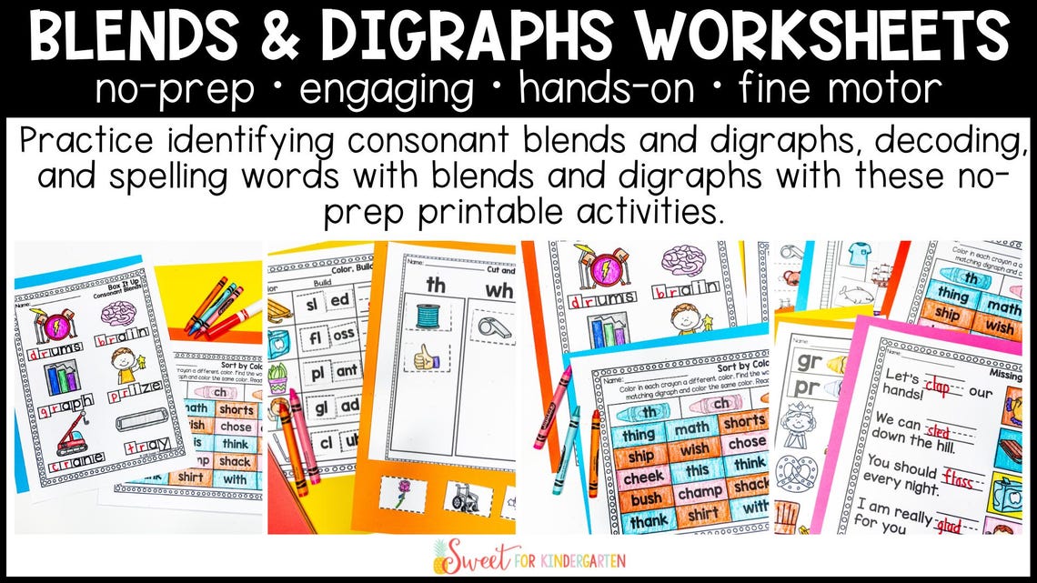 Phonics Worksheets: Consonant Blends & Digraphs - Kindergarten 1st ...