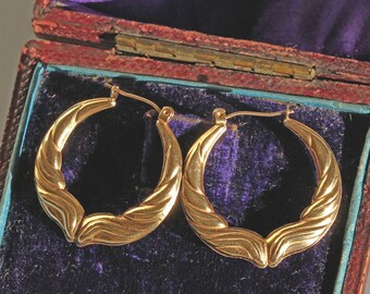 Pendientes vintage de aro grueso, en oro de 9 quilates