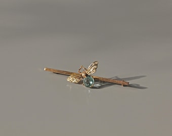 Antique edwardian aquamarine and seed pearl insect brooch, in 9 carat gold