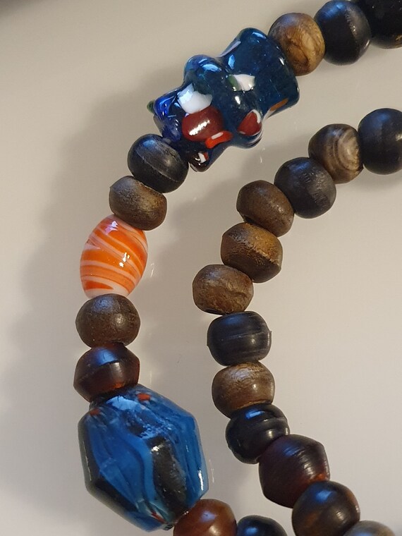Vintage Necklace wooden beads, horn beads and han… - image 2
