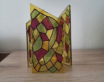 Candle Holder Gift Glass Art Home Decor, Glass painting Table Lamp