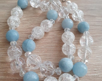 Necklace with Stones of Aquamarine and White Quartz