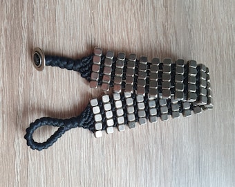 Vintage Silver Metal Bracelet, Handmade, Braided Shiny Bracelet