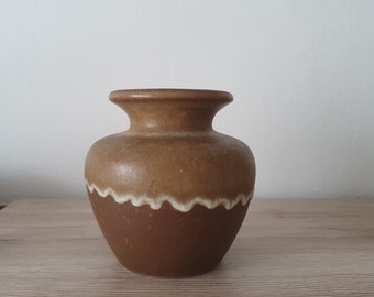 1970s German Scheurich Vase: Hand-Painted Brown Ceramic Pottery