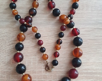 Retro 1970's Multicolored Bead Necklace With Metal Lobster Clasp