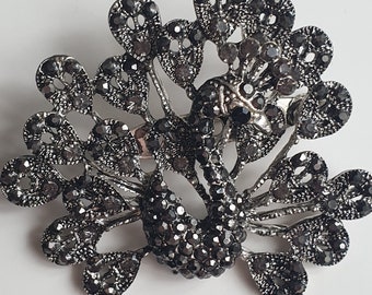 Silver Pin Brooch, in the Shape of a Peacock with an Open Tail