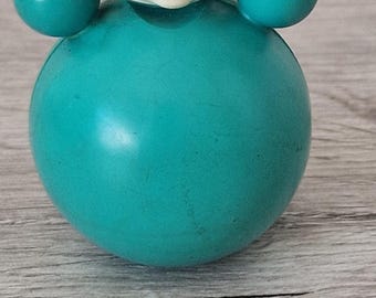 Vintage Soviet Tumbler Toy, Roly Poly, Turquoise Celluloid, 1960s USSR