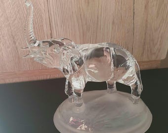 Vintage Crystal D'Arques French Elephant Raised Trunk Figurine / Sculpture / Statue