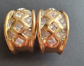 Vintage Designer Runway Paris Couture Baroque Elegant Oversized Rhinestone Crystal Earrings