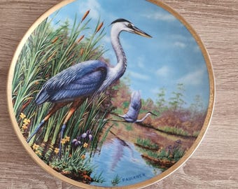 Blue Heron Collector Plate, Elegant Birds Series, James Faulkner, 1988