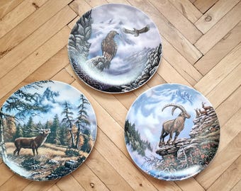 Otto Pulver Porcelain Plate Set: Hand-Painted Wildlife Art (20.5cm)