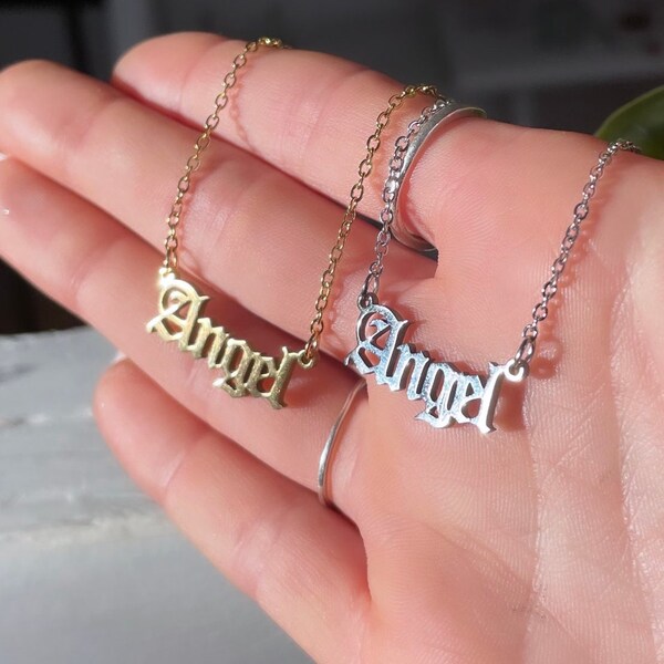 angel necklace English letter font necklace adjustable angel necklace hypo allergenic stainless steel ( gold or silver )