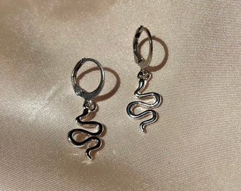Silver snake huggie hoop earrings hypo allergenic stainless steel snake earrings