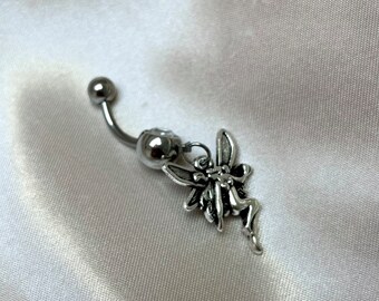 Surgical steel silver diamanté fairy belly naval bar