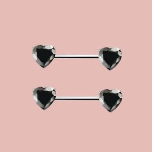 Surgical steel Diamanté Zircon Crystal black Heart Nipple Bar Piercings