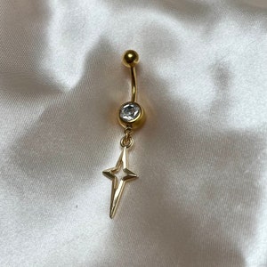 Stainless steel gold star CZ diamanté zircon belly navel ring bar