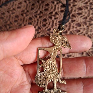 Indonesian Wayang Puntadewa Pendant Necklace, Antique Brass Tone, Bali Style Ethnic Jewelry