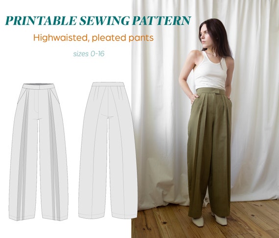 PDF Digital Sewing Pattern for JOSIE Ultra High Waisted Pleated