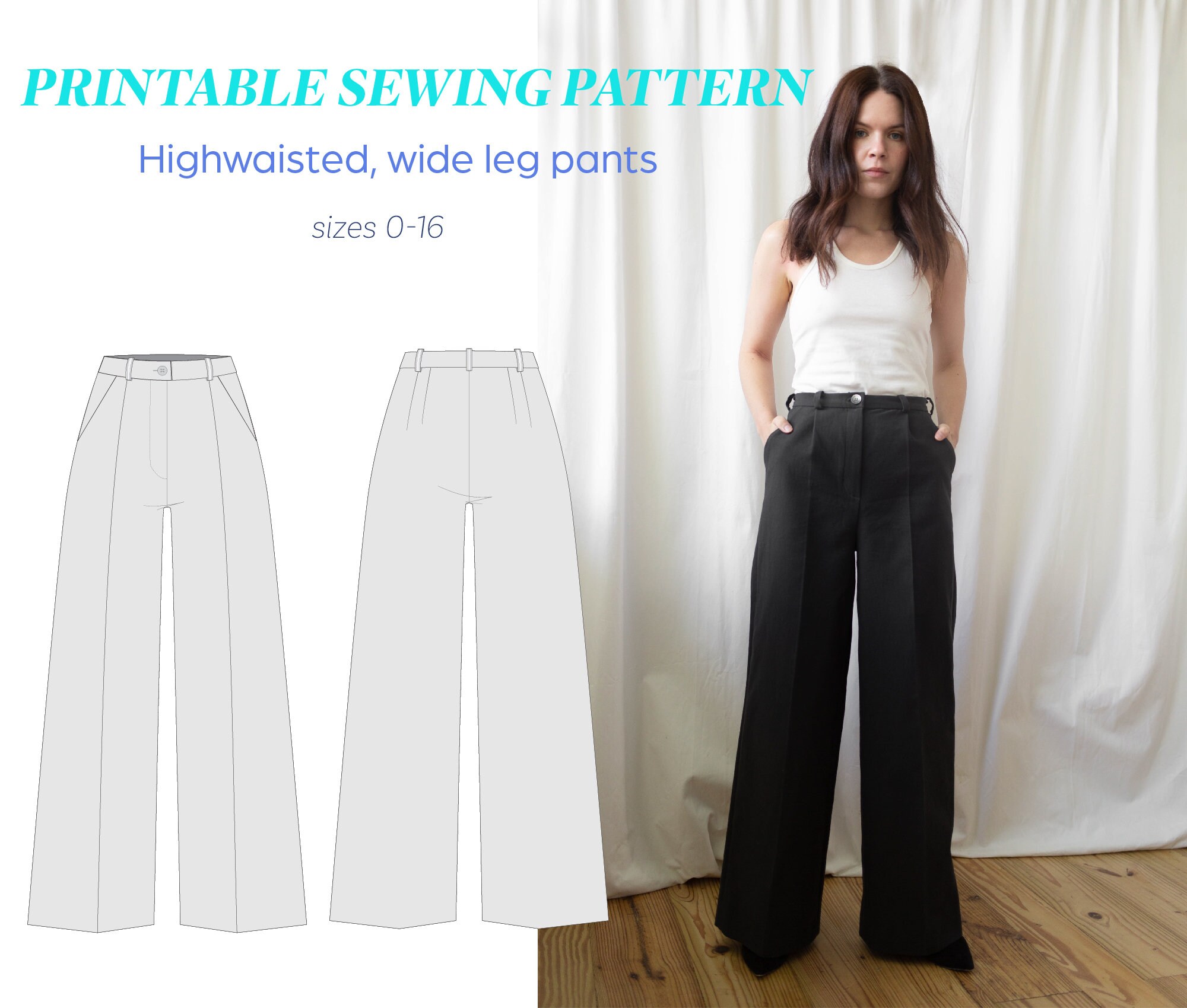 EMMA Digital PDF Sewing Pattern I Ultra High Waisted Wide Leg Pants I ...