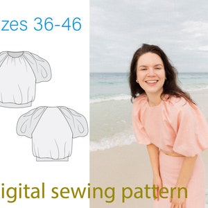 sewing pattern blouse raglan puffy sleeve shirt cottage core top summer women digital PDF sewing pattern bodice skarebkstudio